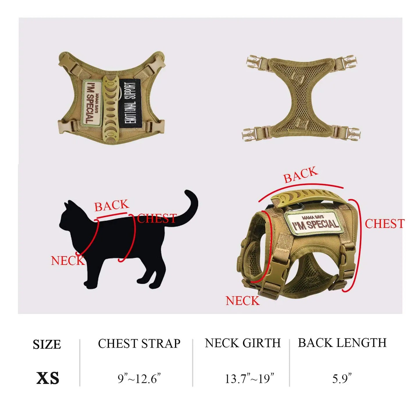 Tactical Quick-Release Cat and Small Dog Harness Set with Patches - Military Style Vest for K9 Training and Working Pets