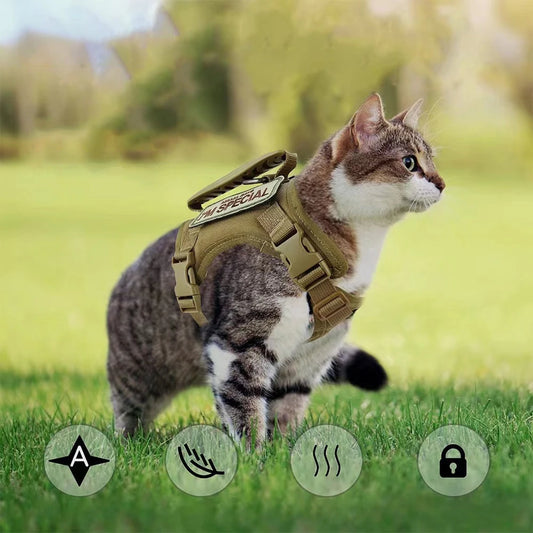 Tactical Quick-Release Cat and Small Dog Harness Set with Patches - Military Style Vest for K9 Training and Working Pets